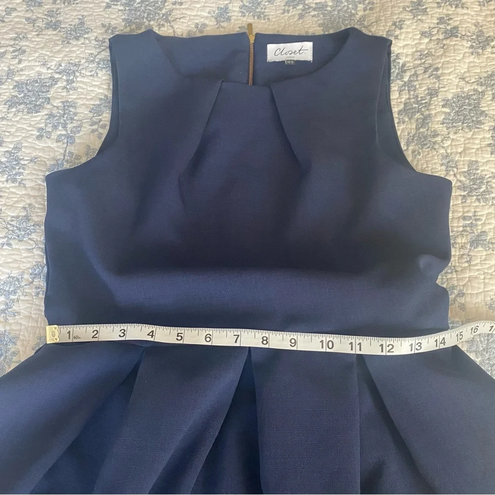 Closet London Navy and Cream Pleated Coastal Preppy Mini Dress Size 10 - Picture 7 of 11